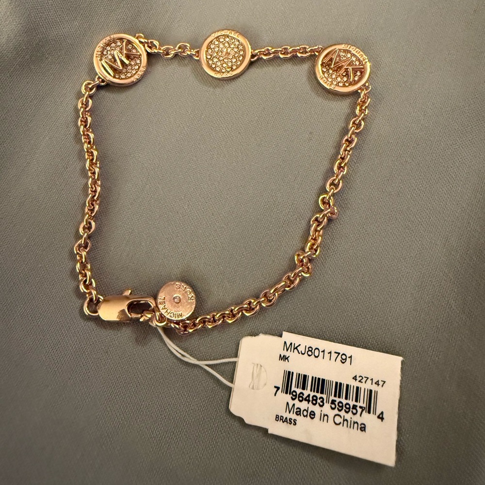 Michael Kors Rose Gold-Tone Bracelet with Logo Discs - Picture 2 of 4
